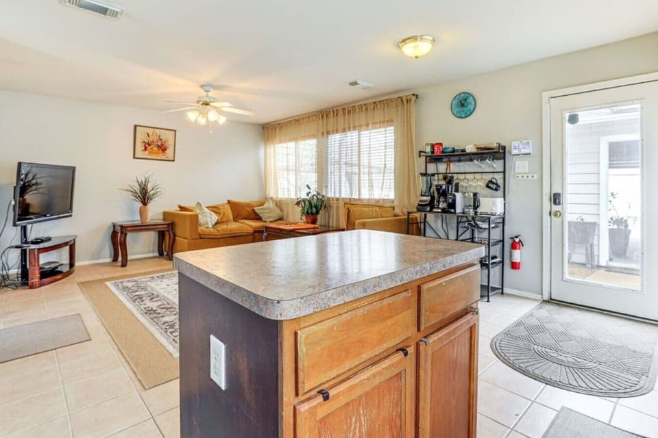 Living Room | Island Countertop | Open Layout & Glass Door Access