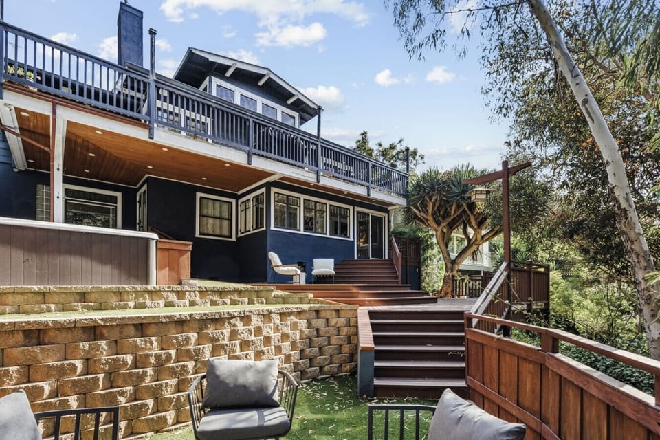 Backyard with huge deck, spa, and tons of seating