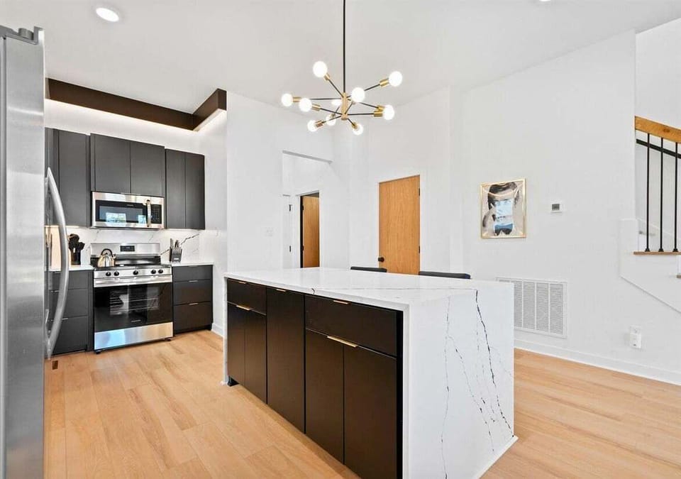 Generous counter space makes the kitchen functional without feeling crowded.