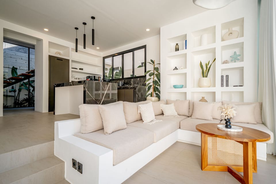 Luxury Villa, 1 King Bed, Pool View | Living room | 55-inch TV with cable channels