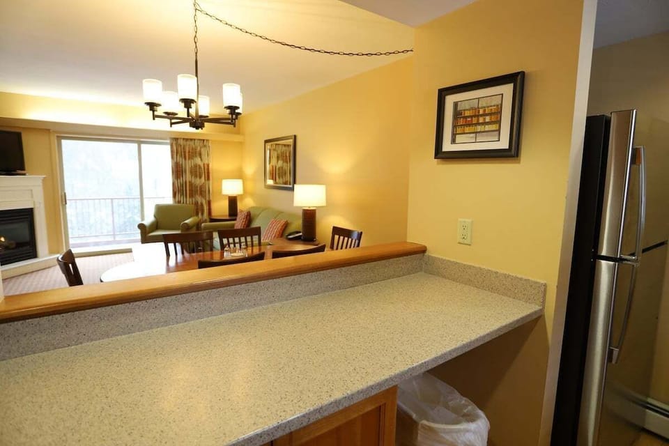 Open concept kitchen overlooking living room