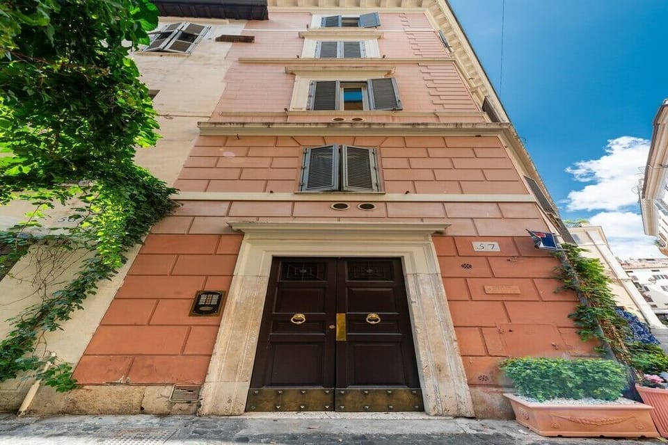 Elegant historic building entrance on a charming and peaceful city street.