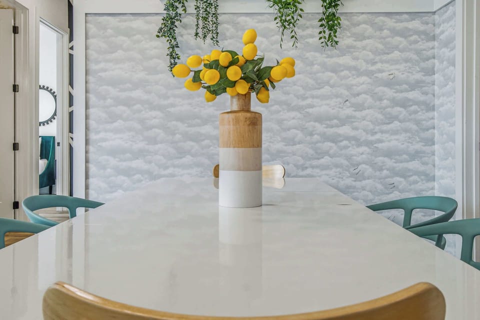 Dining Room, bright, stylish setting perfect for laughter and meals before Nashville adventures!