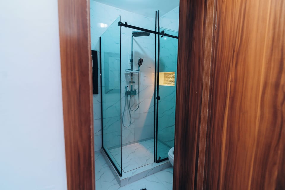 Shower, hair dryer (on request), slippers, towels