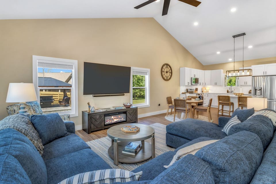 Living, Dining, and Kitchen in our Great room