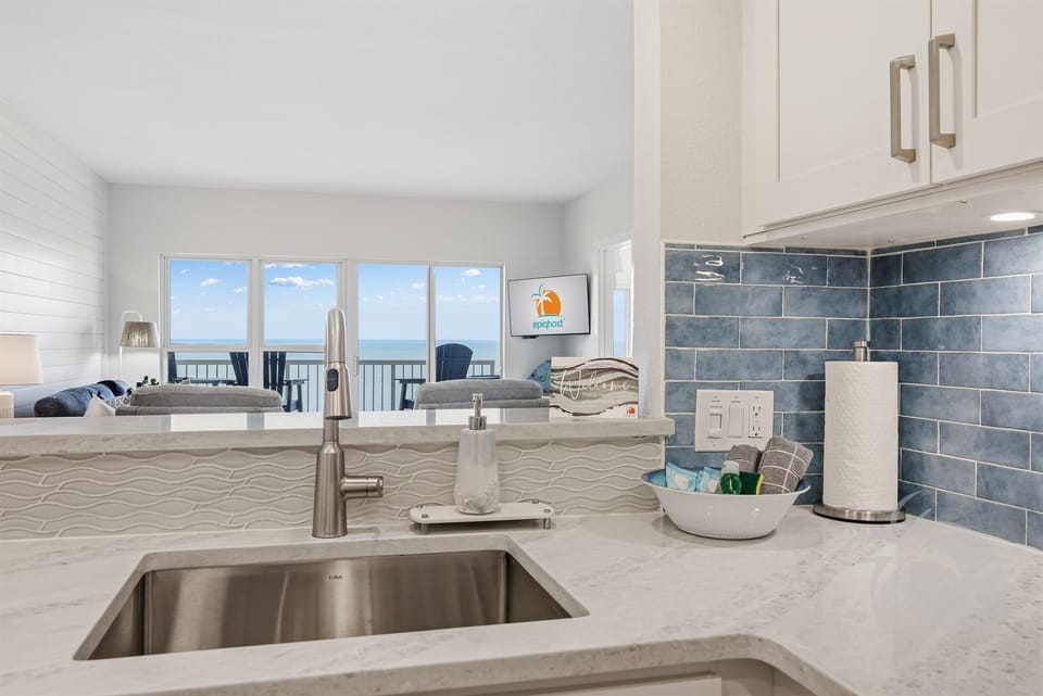 Kitchen sink with bay views