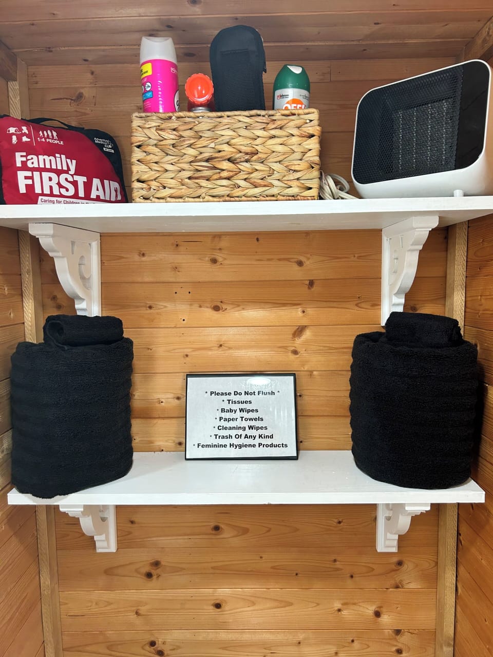 In the basket we provide bear spray, an air horn, ponchos and bug spray.