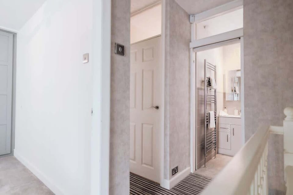 Entryway view showing hallway leading into bright modern interior spaces
