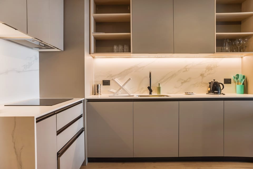 Sleek and modern kitchen with top-notch amenities, perfect for culinary enthusiasts.