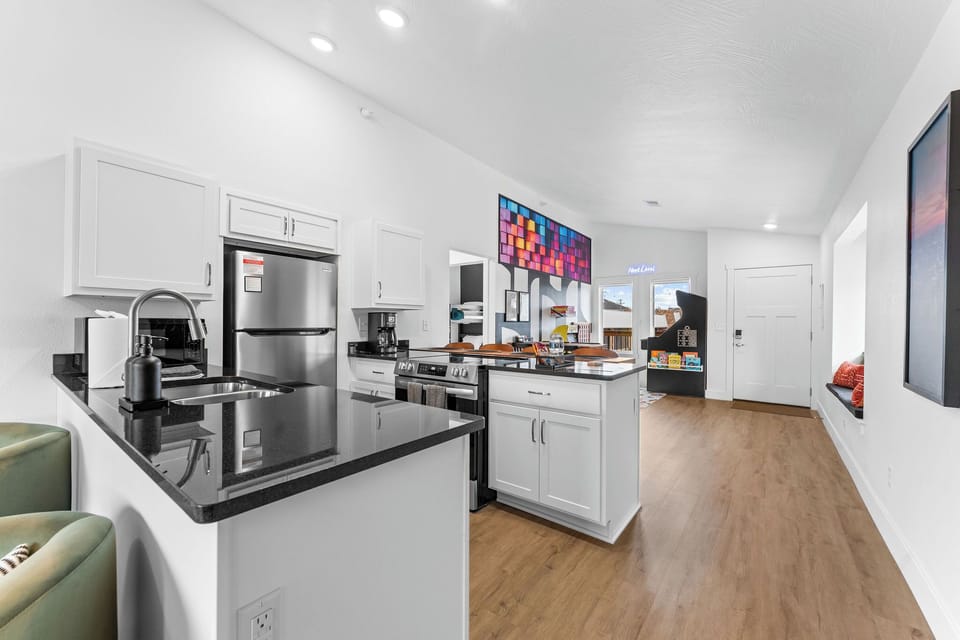 Fully stocked kitchen with everything needed to prepare meals.