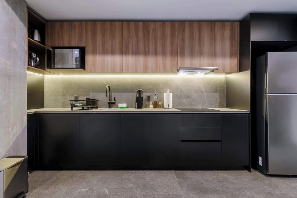 Fully equipped kitchen with contemporary appliances.