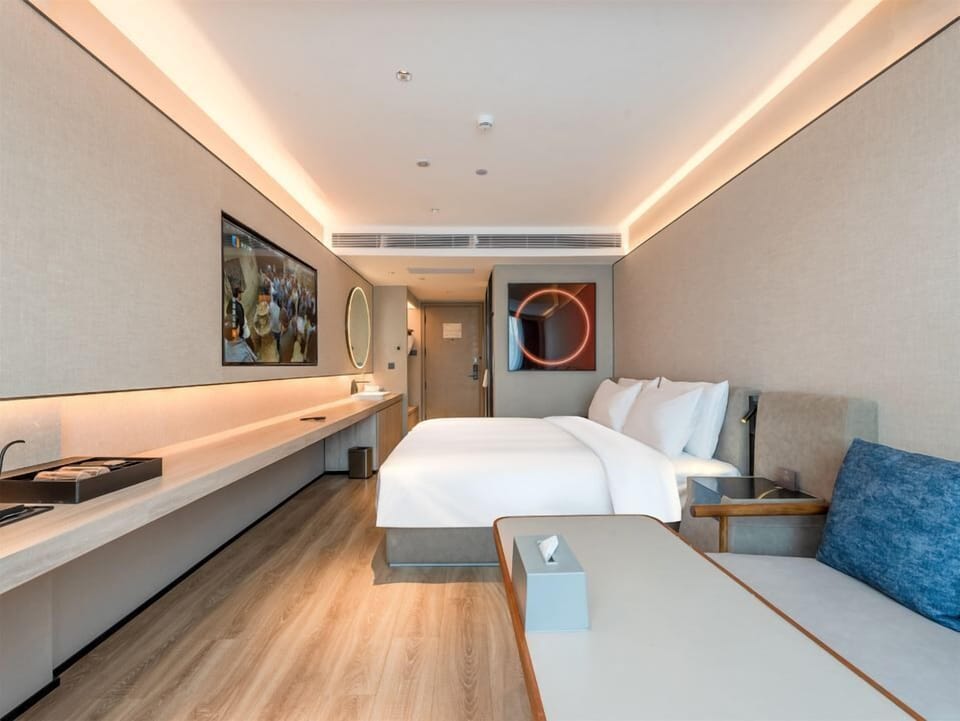 Free minibar, laptop workspace, blackout drapes, soundproofing