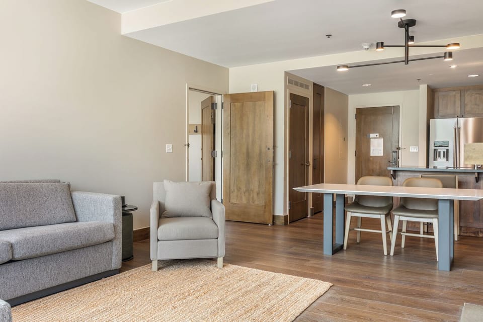 Open concept dining and living room area,