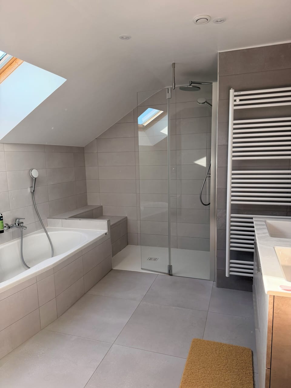 Combined shower/tub, free toiletries, hair dryer, towels
