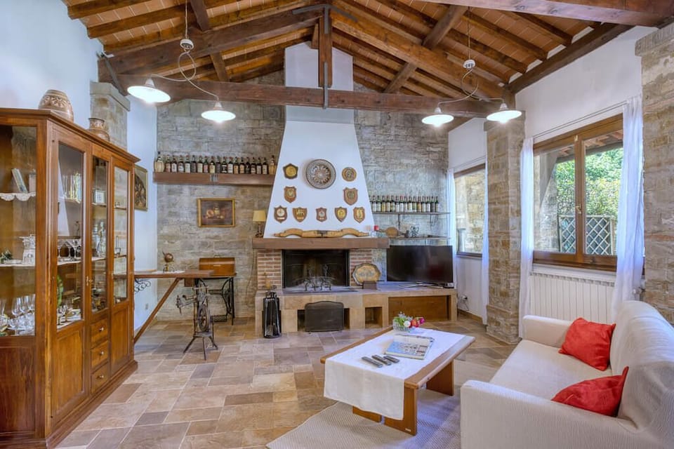 Living area with feature fireplace