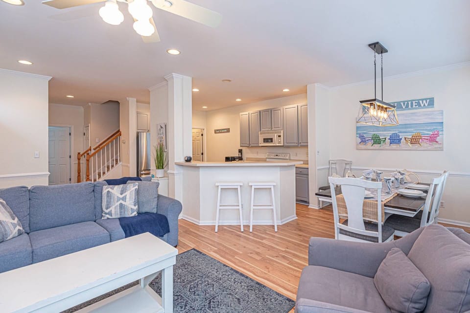 Open plan living room, dining room, kitchen