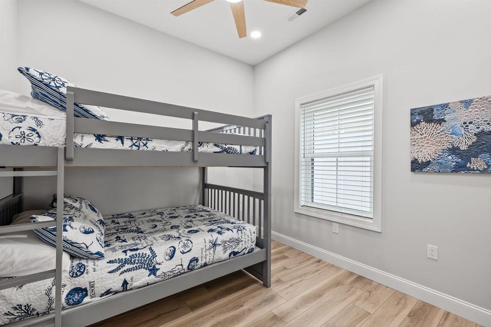 Bedroom with Queen over Queen Bunk Bed