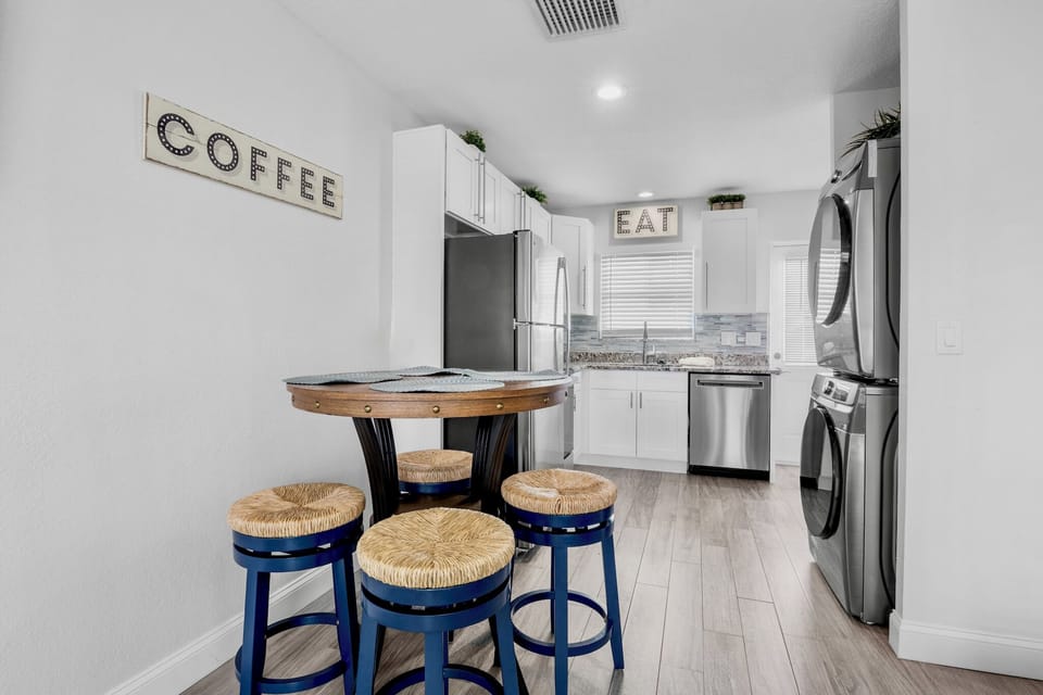 Modern kitchen with casual dining space