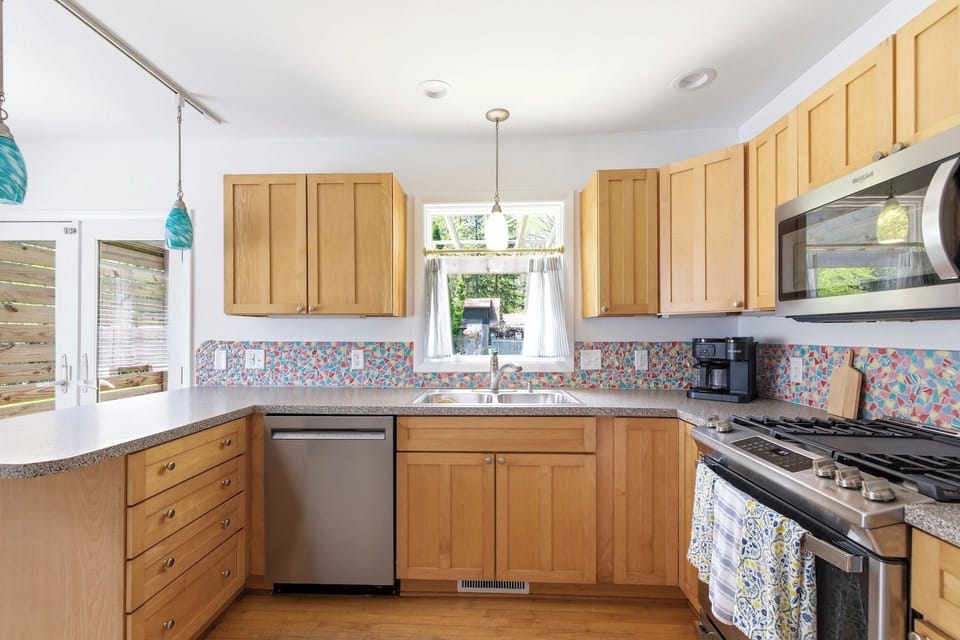 Clean, functional kitchen layout with plenty of prep space.