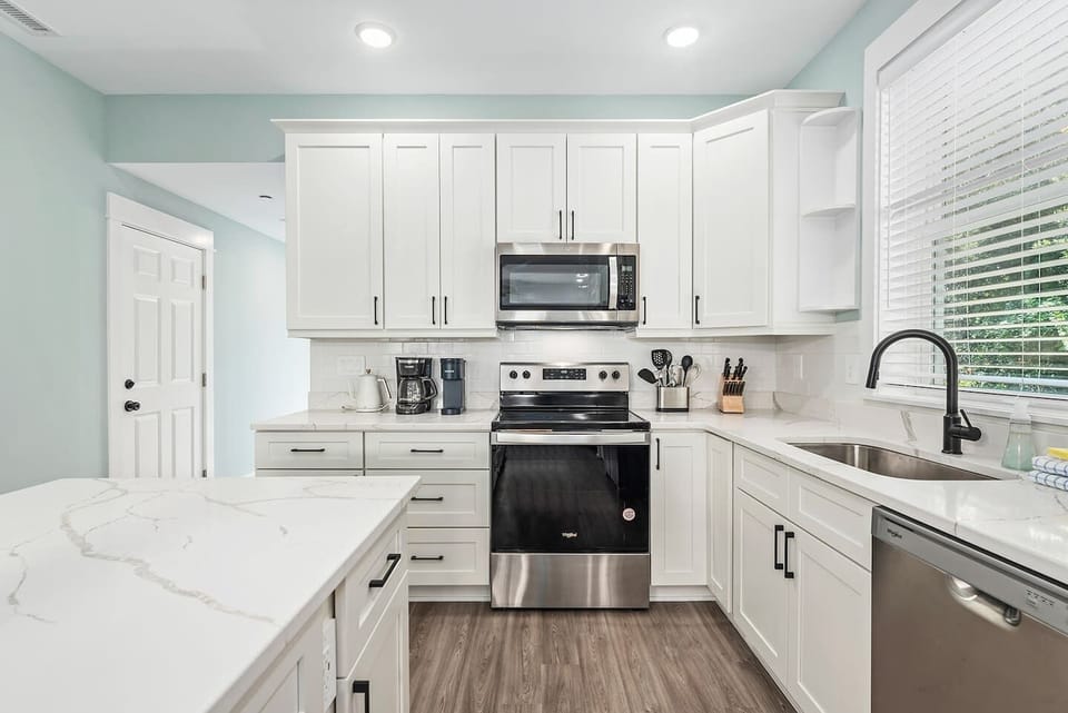 Fully equipped kitchen with stainless steel appliances