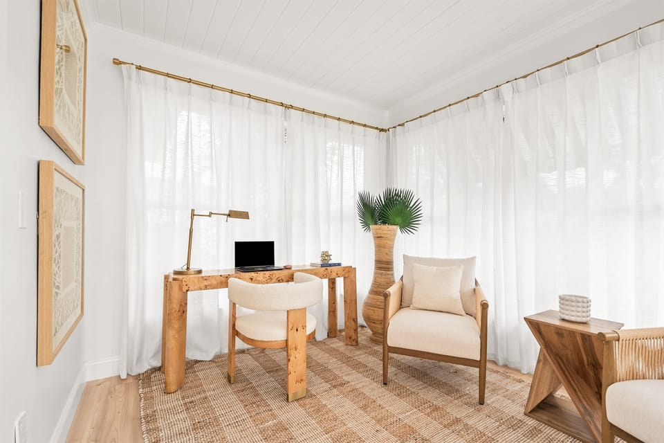 Your private work friendly corner tucked into a peaceful sunroom retreat.