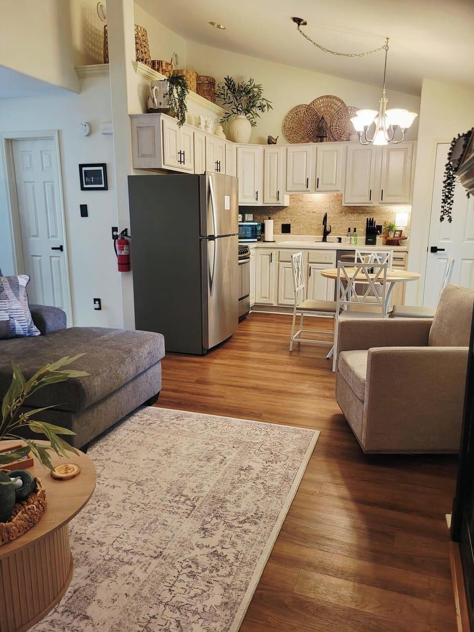 Fully equipped kitchen with counter ice maker and Kuerig coffee maker. 