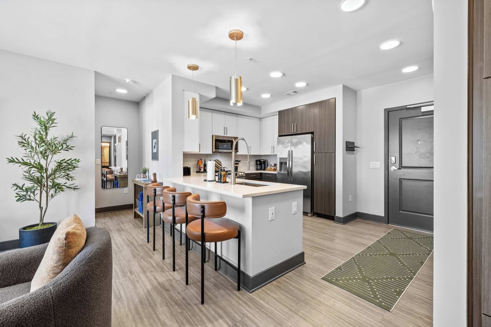Stylish chef-inspired kitchen with modern finishes and appliances
