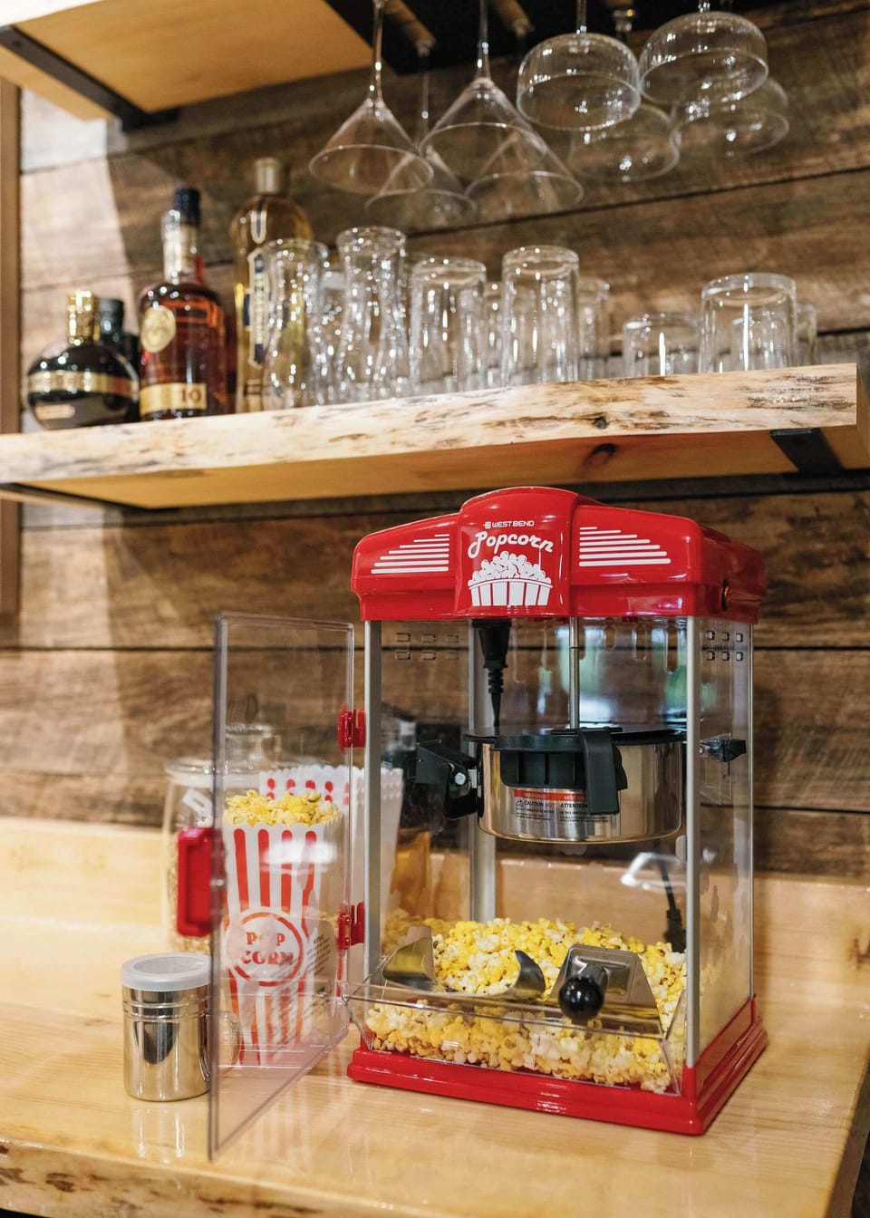 Bring the cinema experience to the woods! Our vintage-style popcorn machine is ready to fuel your next movie marathon or game night.