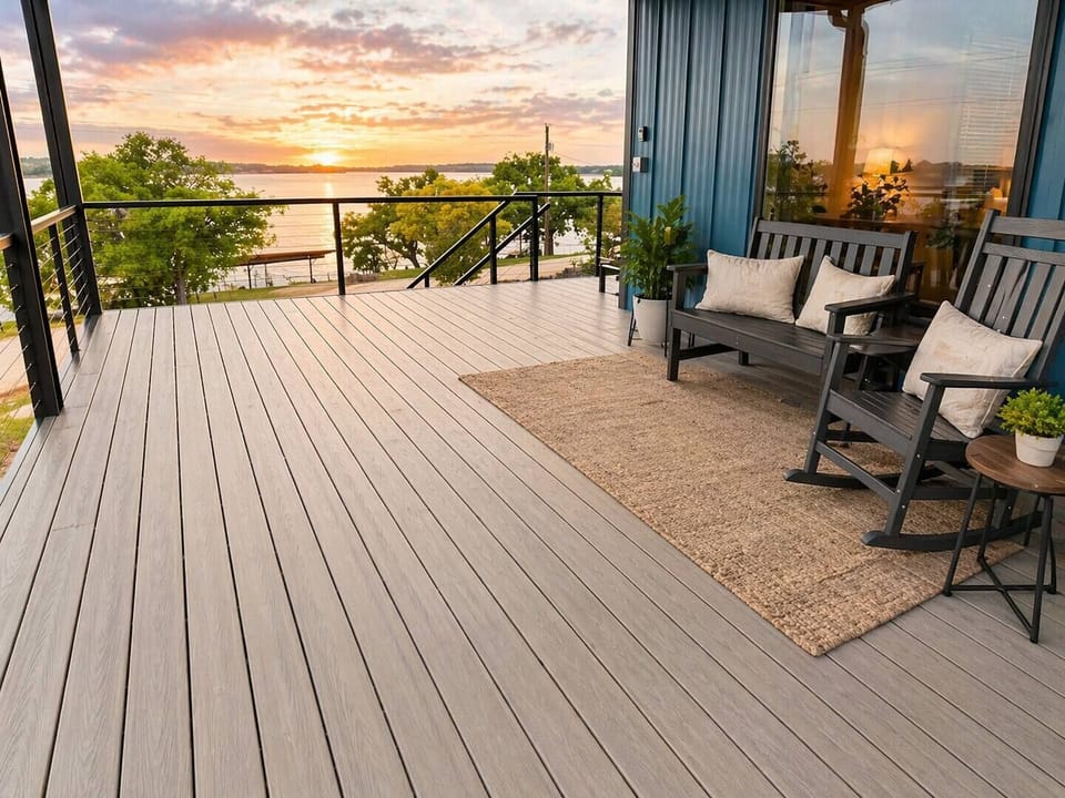 Relax on the peaceful outdoor patio while taking in beautiful lake views and enjoying the calm lakeside atmosphere.