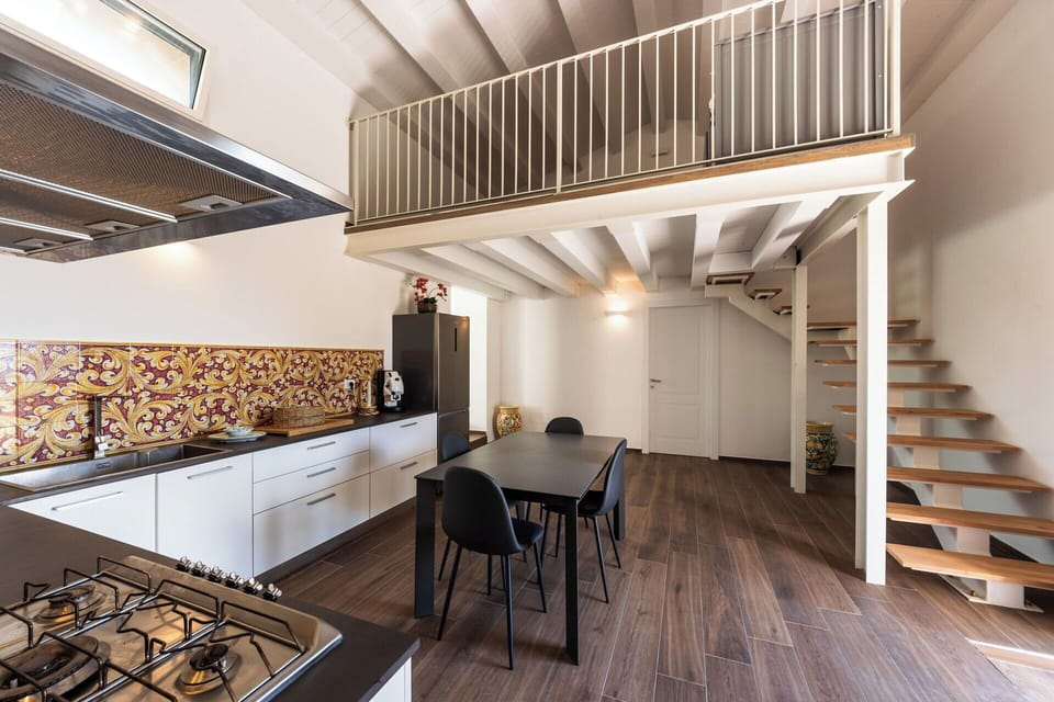 Interior Design, Flooring, Floor, Furniture, Kitchen, Countertop, Room, Ceiling, Apartment, Wood Flooring