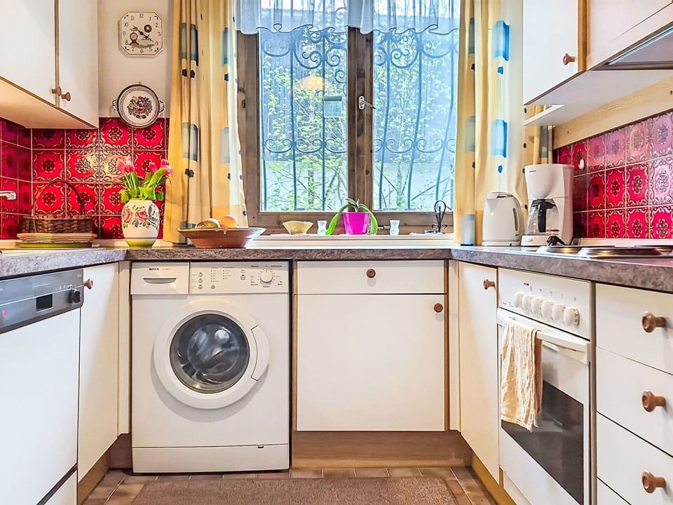 Interior Design, Major Appliance, Kitchen Appliance, Washing Machine, Flooring, Kitchen, Floor, Room, Lighting, Countertop
