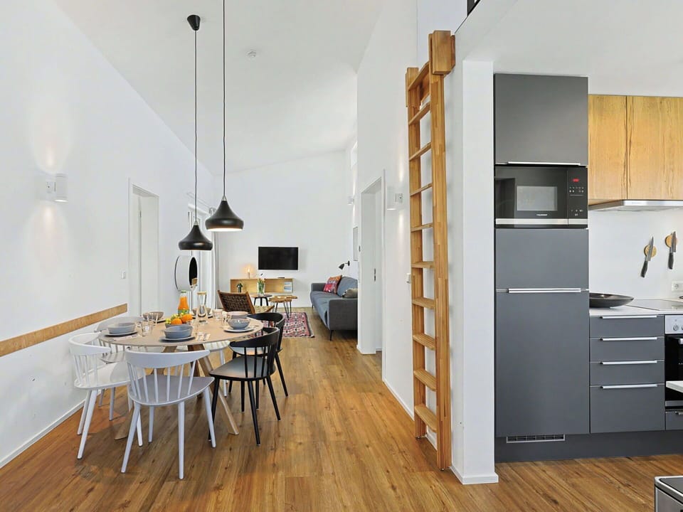 Furniture, Interior Design, Flooring, Floor, Wood, Ceiling, Wood Flooring, Kitchen, Chair, Room
