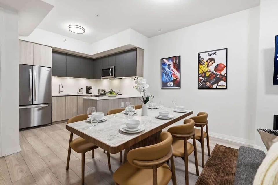 Dining area with comfortable seating, perfect for meals or gatherings