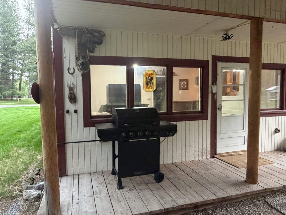 Grill under covered porch