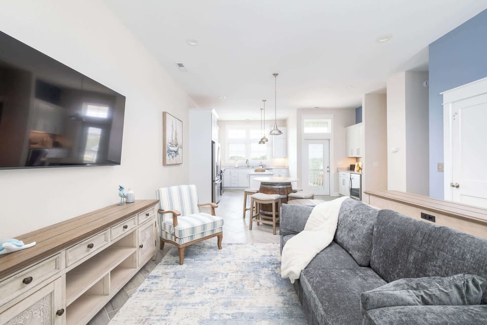 Top Level: Open Living Room to Kitchen