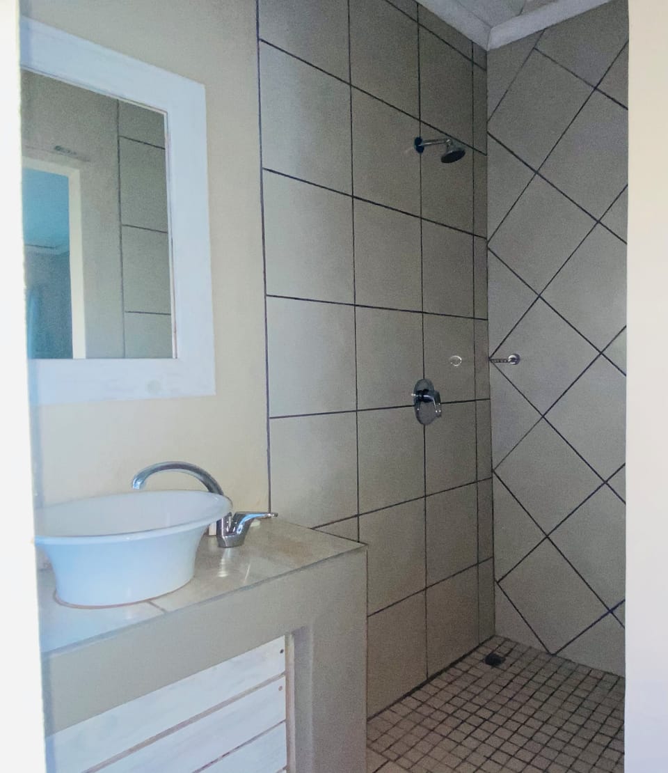 Standard Double or Twin Room, Patio, Garden View | Bathroom | Shower, towels, soap, toilet paper