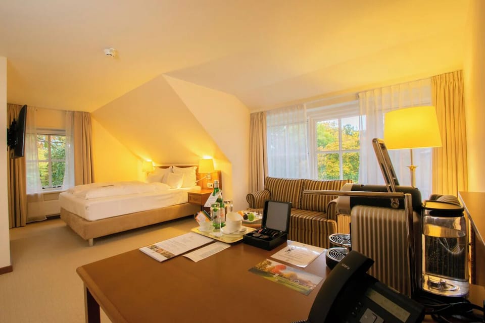 Settle in with an easy workspace and in-room coffee comforts