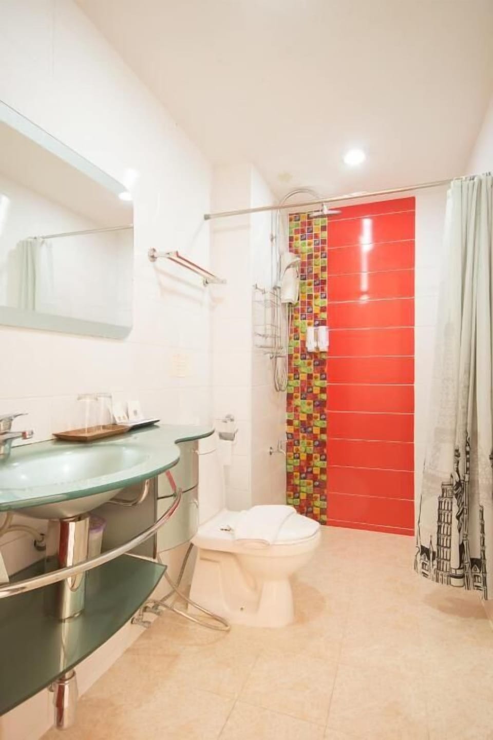Shower, free toiletries, hair dryer, slippers