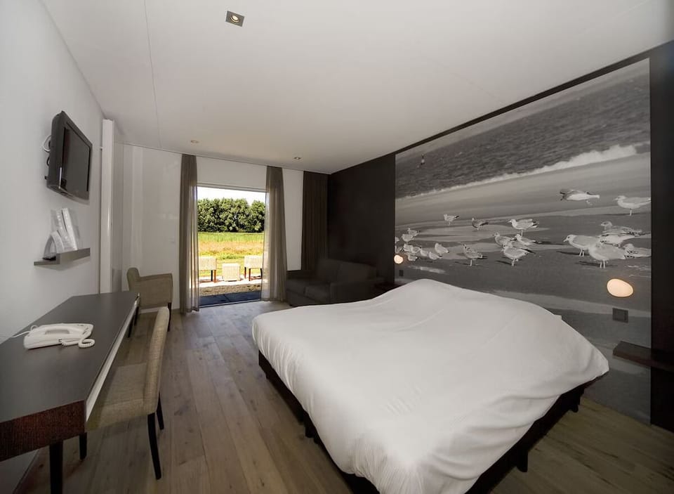 Stretch out in airy comfort with a view to open fields.