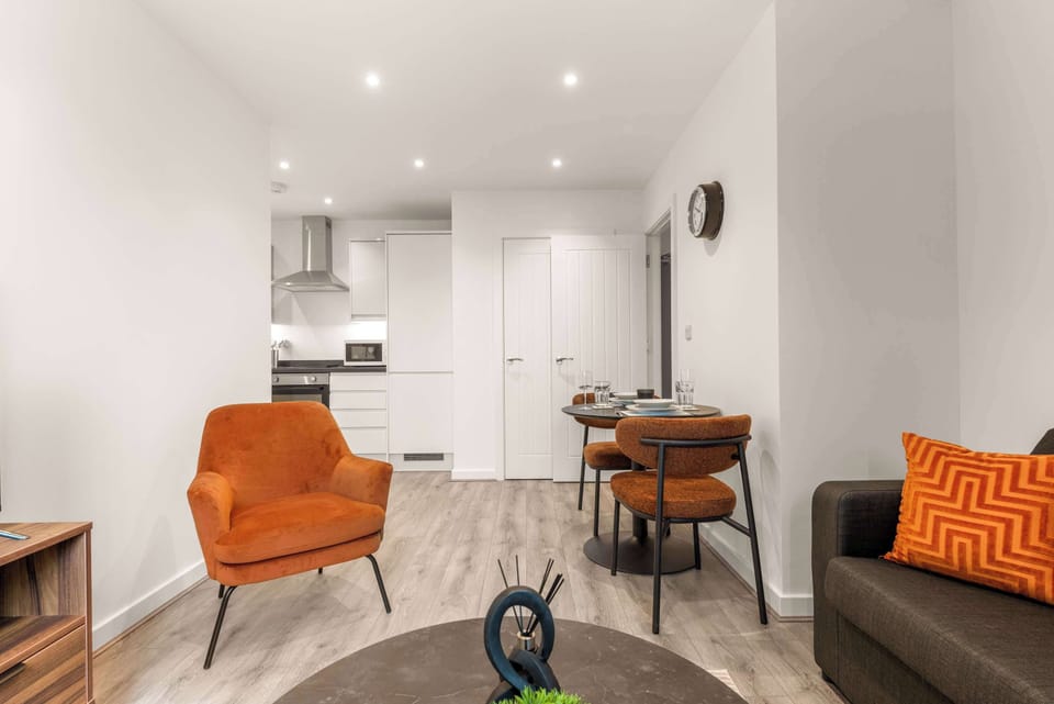 Living space with dining table