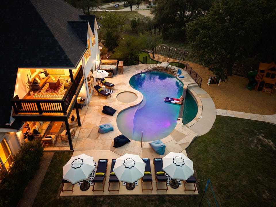 Night time view of the pool