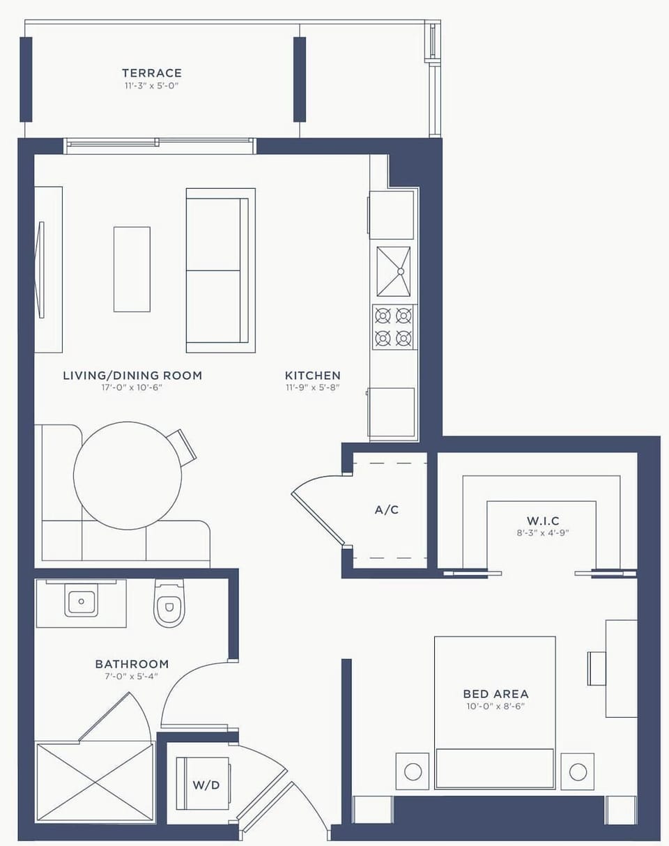 Check out the floor plan! This thoughtfully designed NoMad studio offers 476 sq ft of interior space plus a 65 sq ft private terrace—the perfect layout for your Miami getaway. 