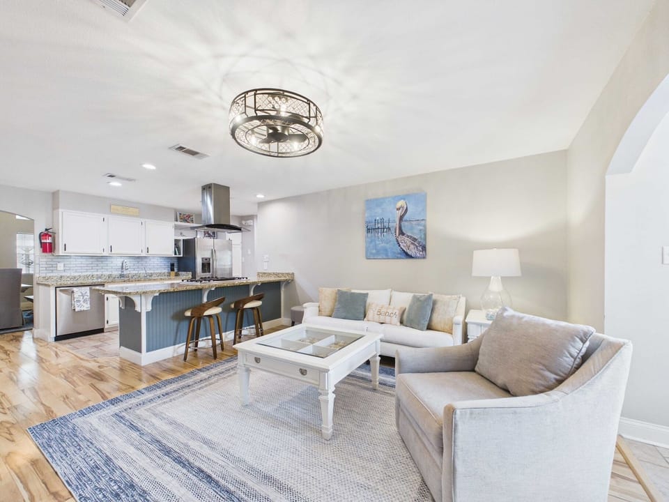 Open floorplan for Living Room with Smart TV & Kitchen