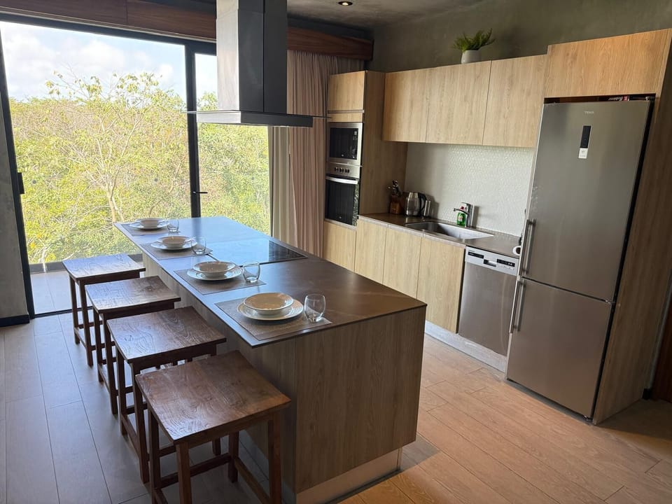 kitchen opens to balcony