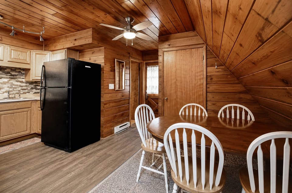 Open dining space connects the kitchen for easy shared meals.