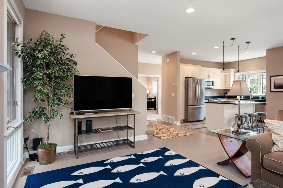 Warm, inviting space for movie nights or morning coffee. 