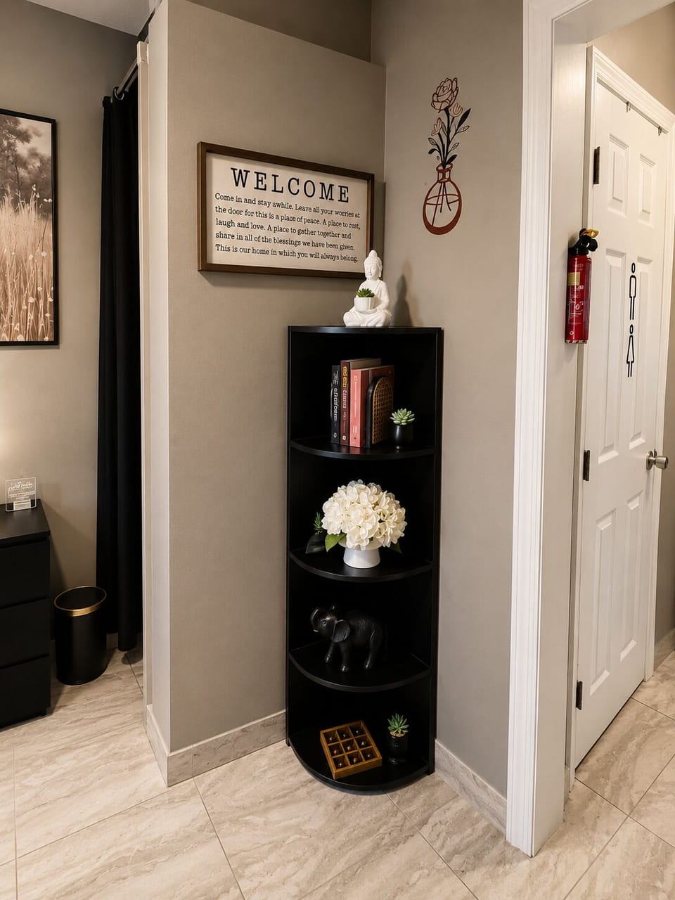 Thoughtfully decorated private studio with plenty of storage