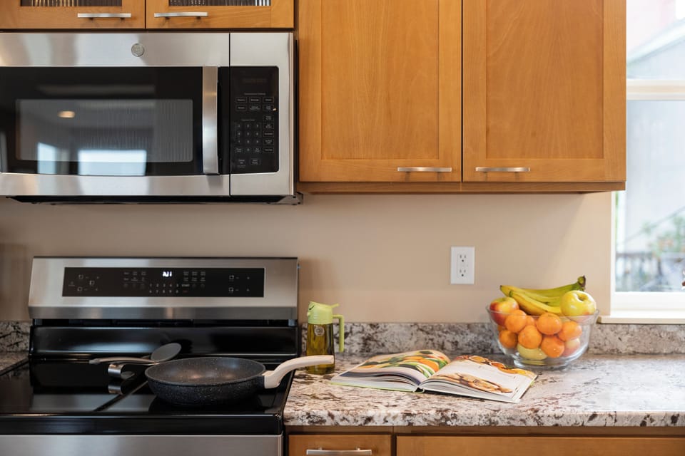 Full-size appliances and generous counter space for easy meal prep.