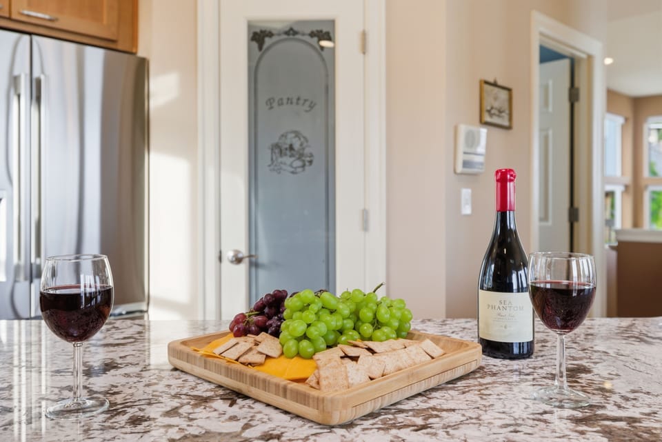 Kitchen island and wine storage for easy entertaining at home.