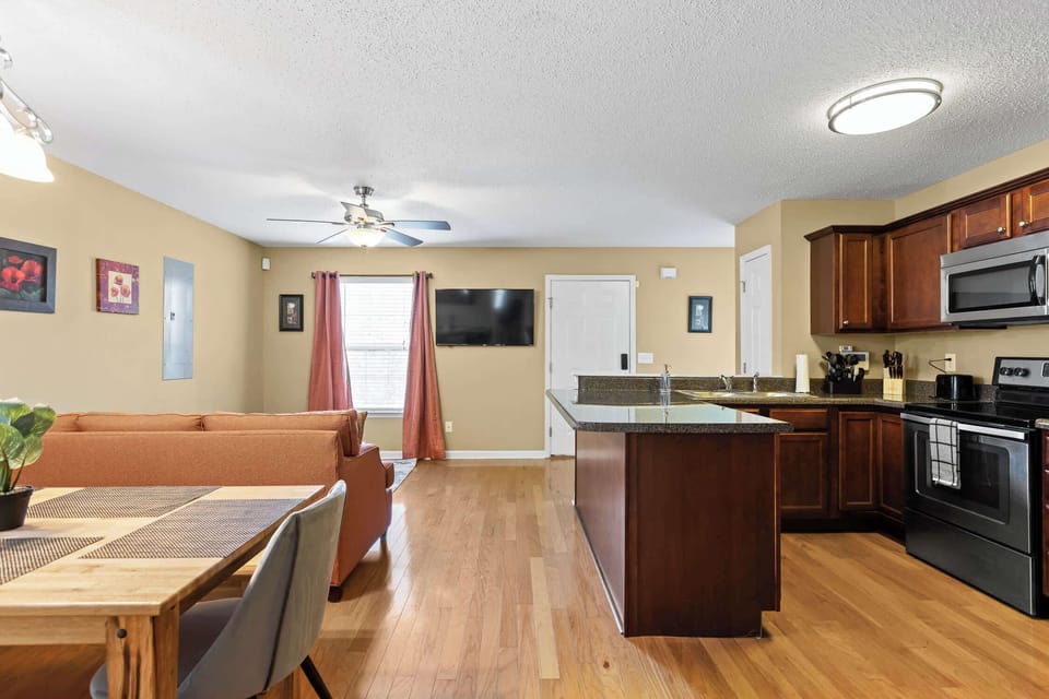 Kitchen, living room and dining area 